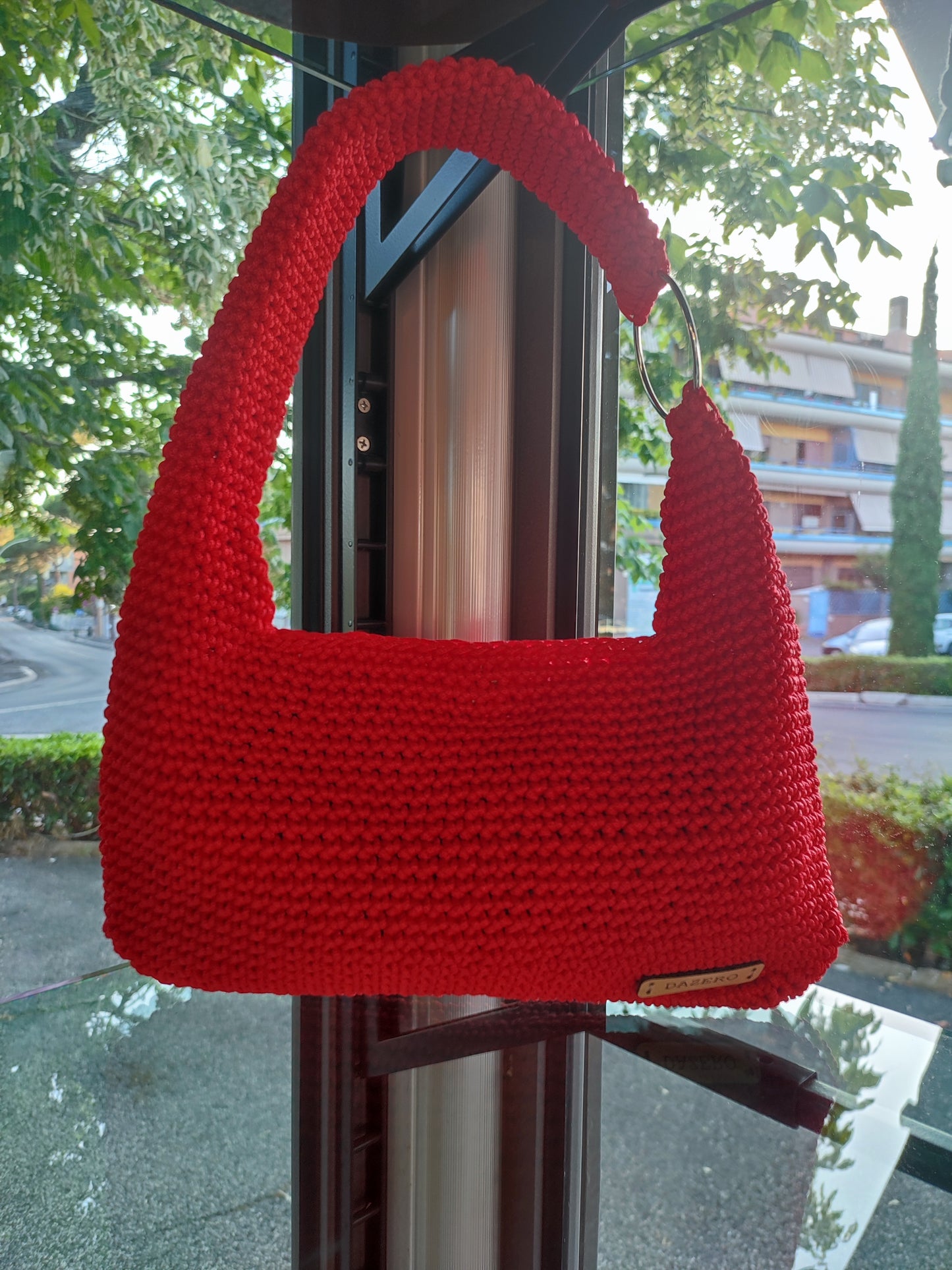 Borsetta a spalla con anello, colore ROSSO