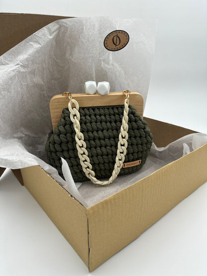 Borsetta verde scuro& Legno