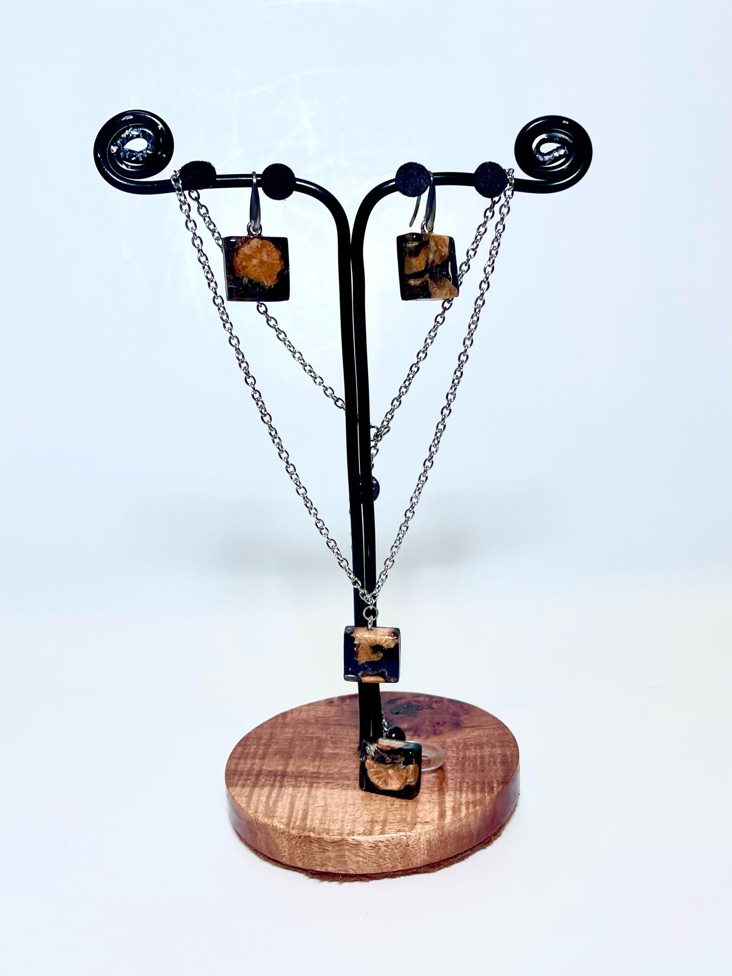 Set Gioielli Artigianali in Resina, Legno e Acciaio