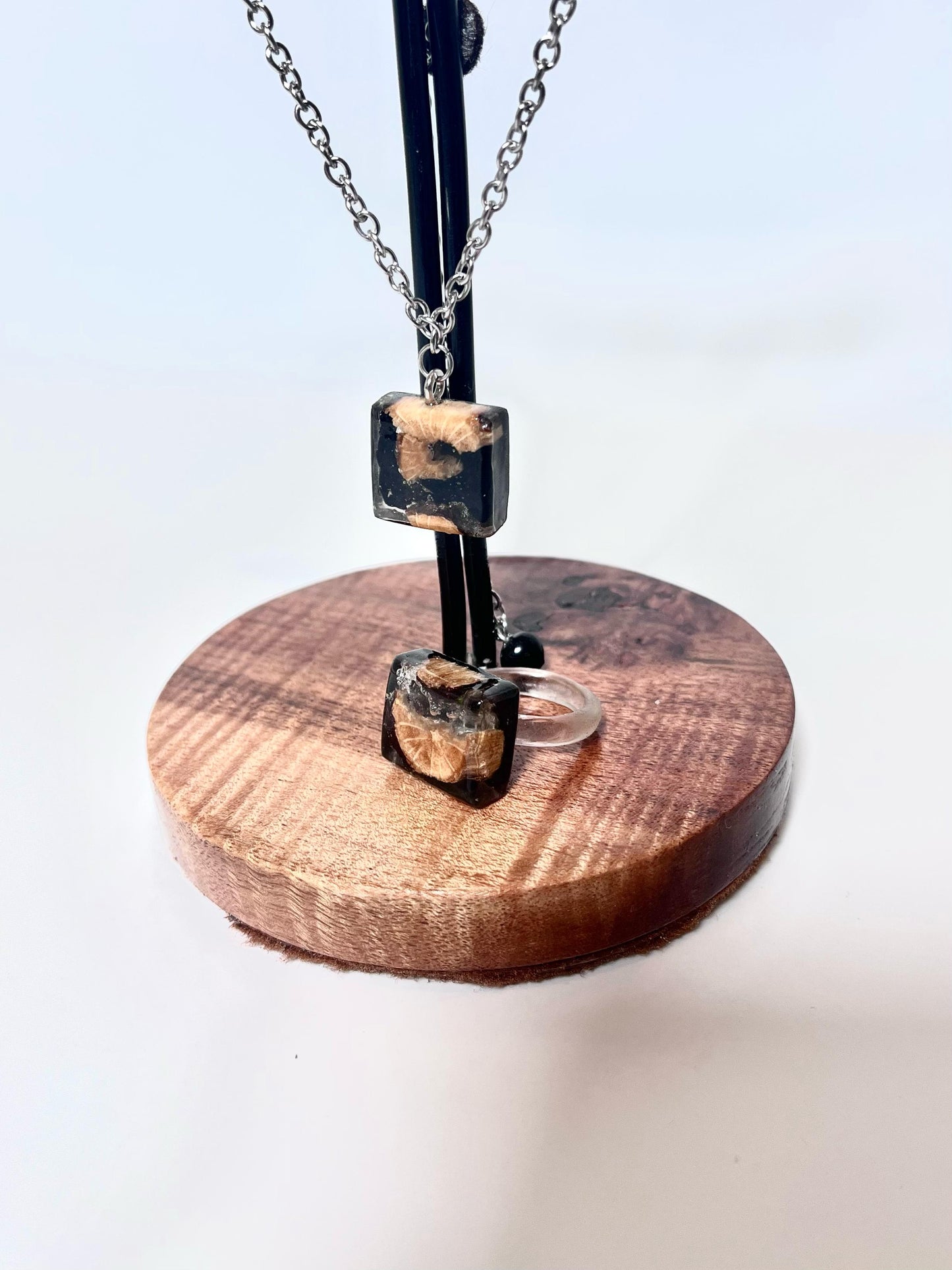 Set Gioielli Artigianali in Resina, Legno e Acciaio