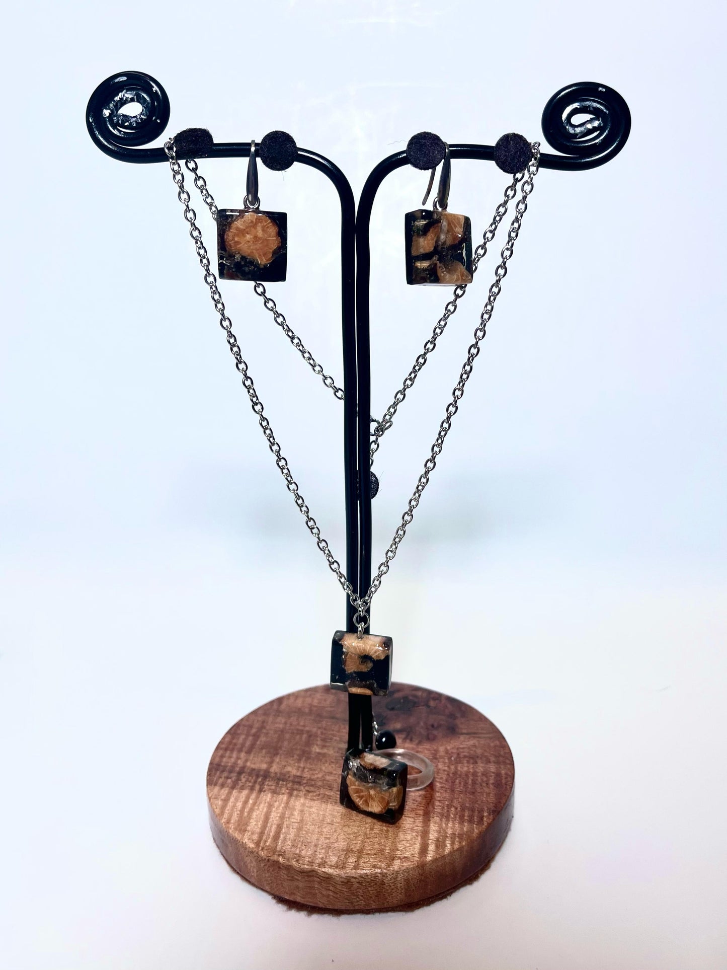 Set Gioielli Artigianali in Resina, Legno e Acciaio