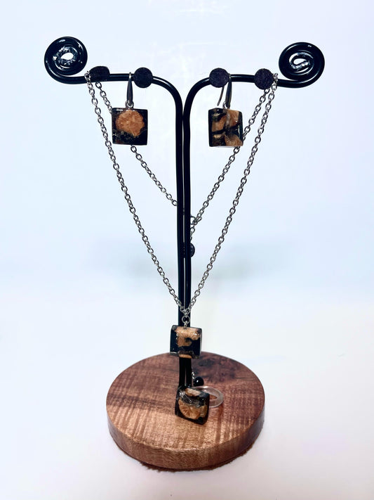Set Gioielli Artigianali in Resina, Legno e Acciaio